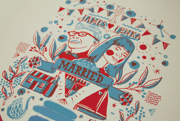 Wedding invitations 2 colour screen print situated here in front of my 